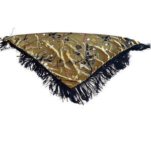 Zara golden yellow and black satin fringe shawl scarf belt medium